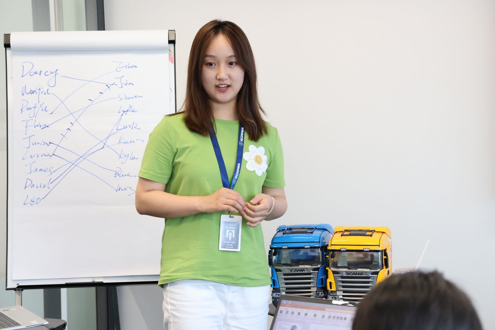 You Yujing leading a team session at Scania
